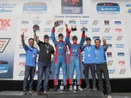 Mark wilkins e michael lewis vincono il campionato imsa michelin pilot challenge 2019 con un'auto da corsa hyundai veloster tcr Pagina iniziale